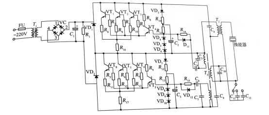 自激式晶体管超声波发生器电路图